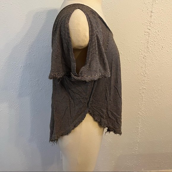 We The Free Brown Striped Slit Sleeve Split Sides Short Sleeve Top XS - Picture 3 of 10